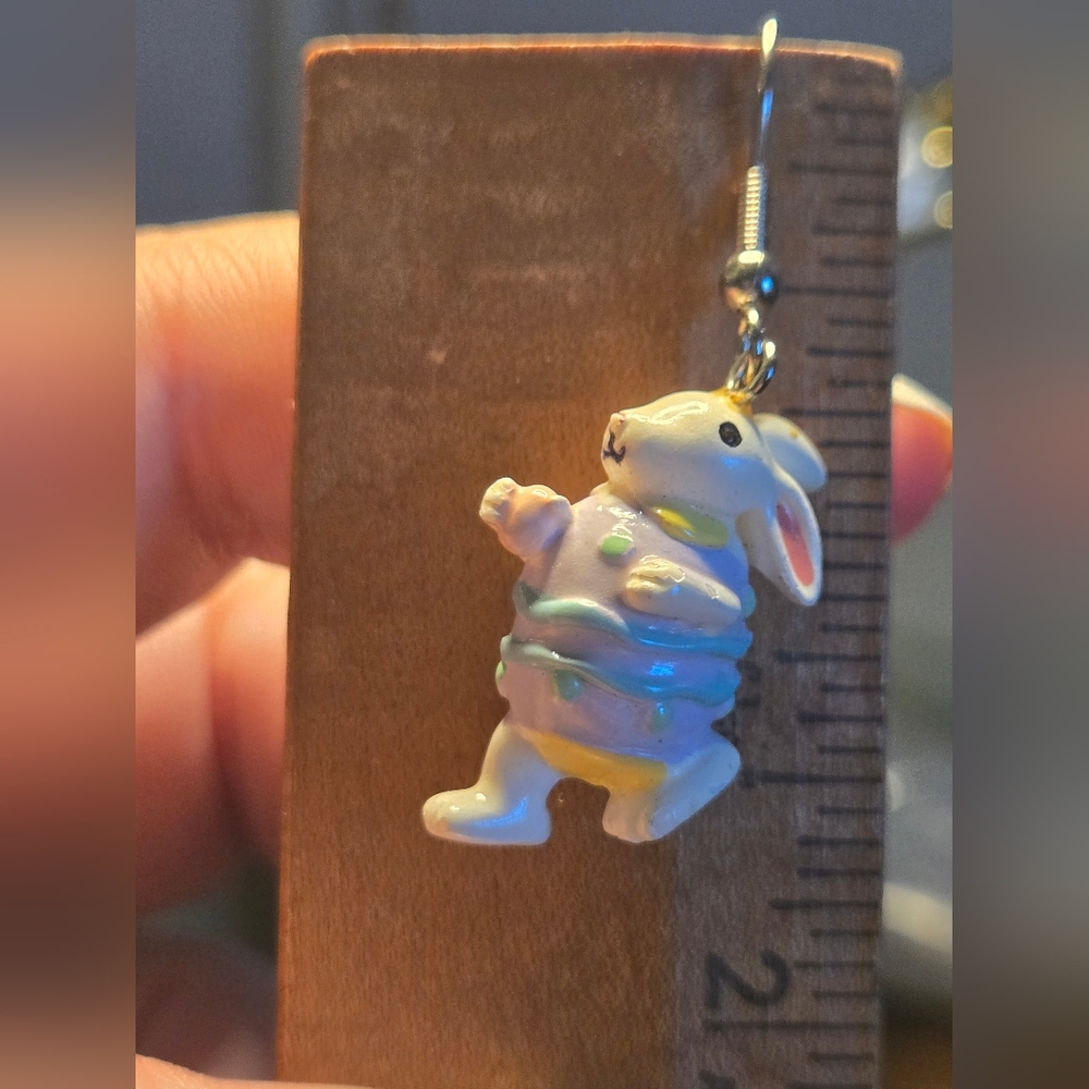 Bunnies Dressed As Easter Eggs Dangle Earrings with Pastel Colors - Picture 8 of 8